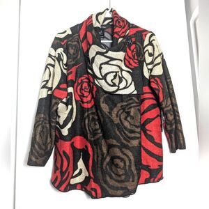 Ali miles sweater wool blend rose one button wrap sz PL artsy lagenlook abstract